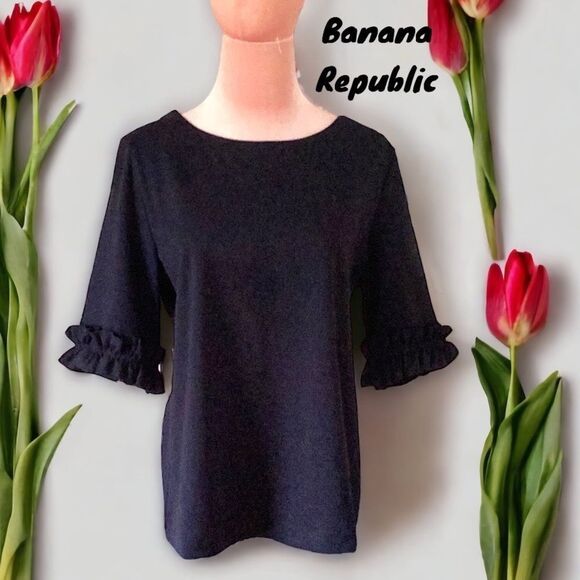 BANANA REPUBLIC NAVY BLUE TOP BLOUSE MEDIUM - Picture 1 of 8